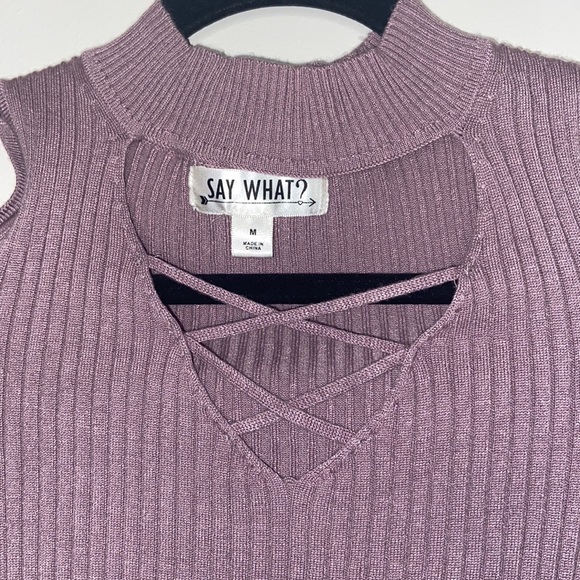 #12 Mauve Purple Cold Shoulder Ribbed Knit Long sleeve Sweater Top - Picture 2 of 7